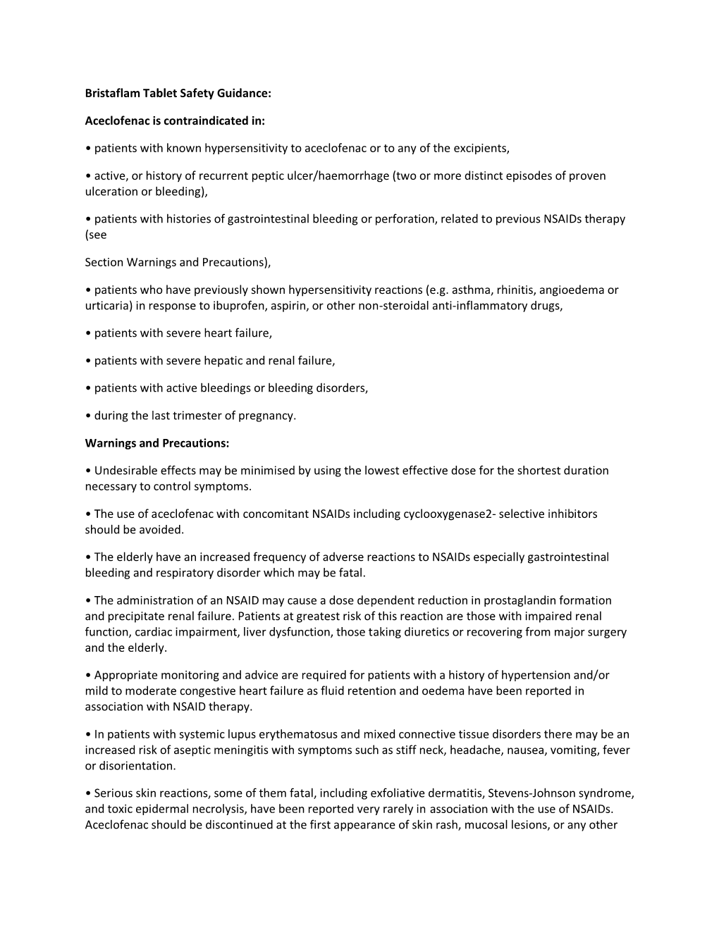 Bristaflam Tablet Safety Guidance: Aceclofenac Is Contraindicated In