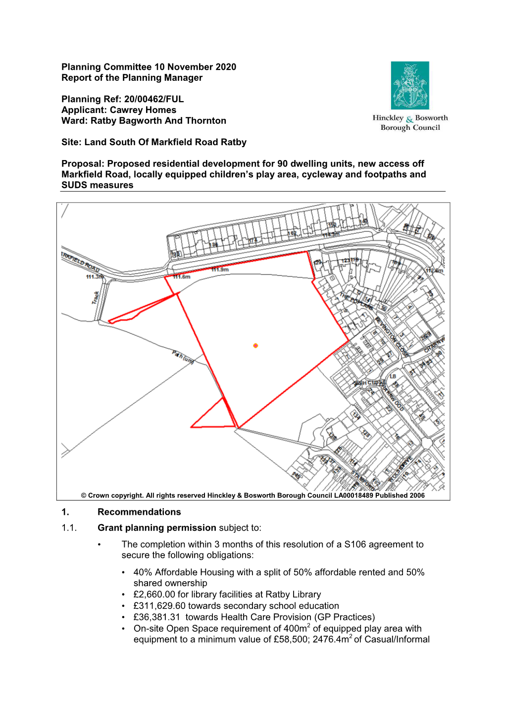 20/00462/FUL Applicant: Cawrey Homes Ward: Ratby Bagworth and Thornton