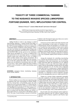 Toxicity of Three Commercial Tannins to the Nuisance Invasive Species Limnoperna Fortunei (Dunker, 1857): Implications for Control
