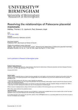 Paleocene Mammal Phylogeny 523
