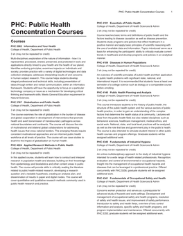 PHC: Public Health Concentration Courses 1
