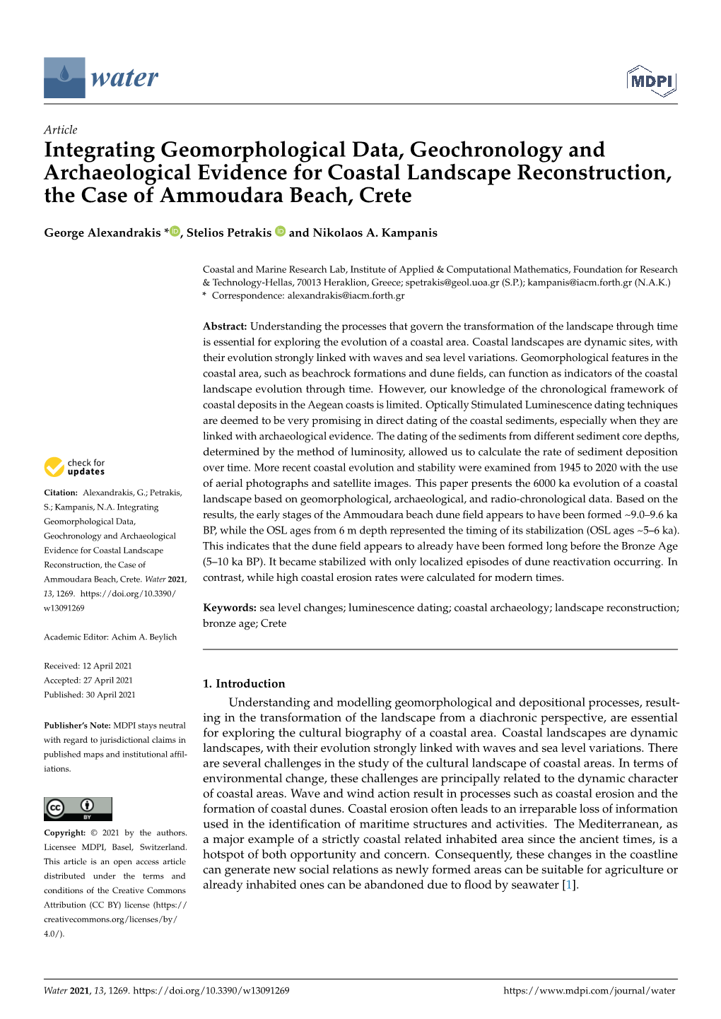 Integrating Geomorphological Data, Geochronology and Archaeological Evidence for Coastal Landscape Reconstruction, the Case of Ammoudara Beach, Crete