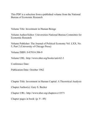 Investment in Human Capital: a Theoretical Analysis