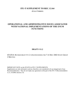 Itu-T Supplement to Rec. E.164 Operational and Administrative Issues Associated with National Implementations of the Enum Functi