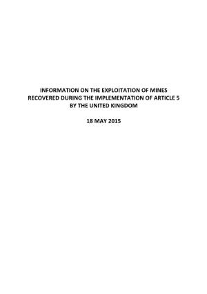 Information on the Exploitation of Mines Recovered During the Implementation of Article 5 by the United Kingdom