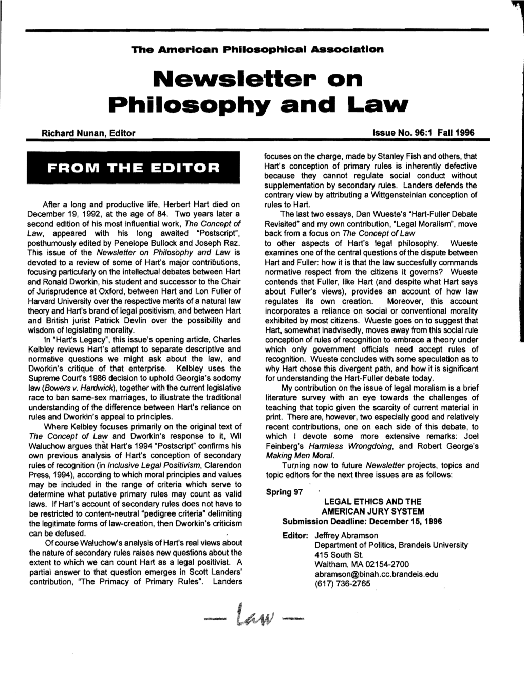 Nelnsletter on Philosophy and Laln