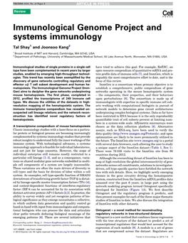 Immunological Genome Project and Systems Immunology