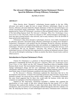 Applying Clayton Christensen's Work to Speed the Diffusion of Energy