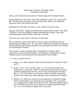 Restoration of Exiles: the Book of Ezra the Book of Zechariah Here