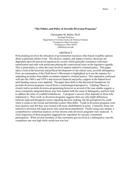 "The Politics and Policy of Juvenile Diversion Programs"