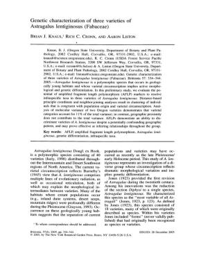 Genetic Characterization of Three Varieties of Astragalus Lentiginosus (Fabaceae)