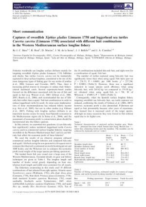 Short Communication Captures of Swordfish Xiphias Gladius Linnaeus