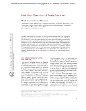 Historical Overview of Transplantation