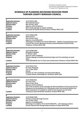 Schedule of Planning Decisions Received from Torfaen County Borough Council