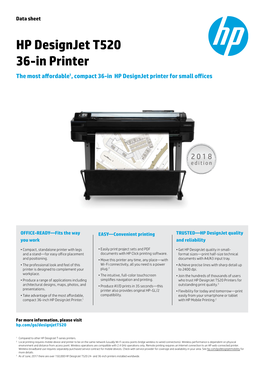 HP Designjet T520 36-In Printer the Most Affordable1, Compact 36-In HP Designjet Printer for Small Offices