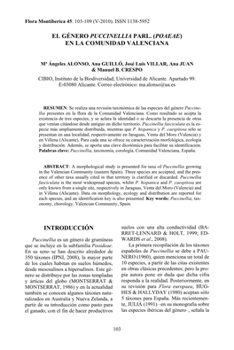 El Género Puccinellia Parl. (Poaeae) En La Comunidad Valenciana