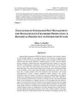 Challenges in Integrated Pest Management for Massachusetts Cranberry Production: a Historical Perspective to Inform the Future