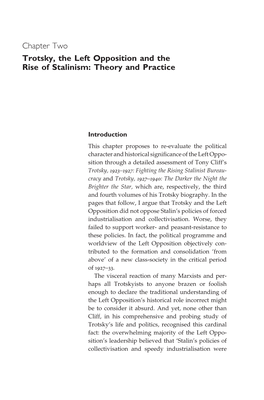 Chapter Two Trotsky, the Left Opposition and the Rise of Stalinism: Theory and Practice