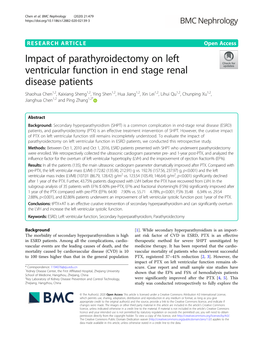 Impact of Parathyroidectomy on Left Ventricular Function in End Stage