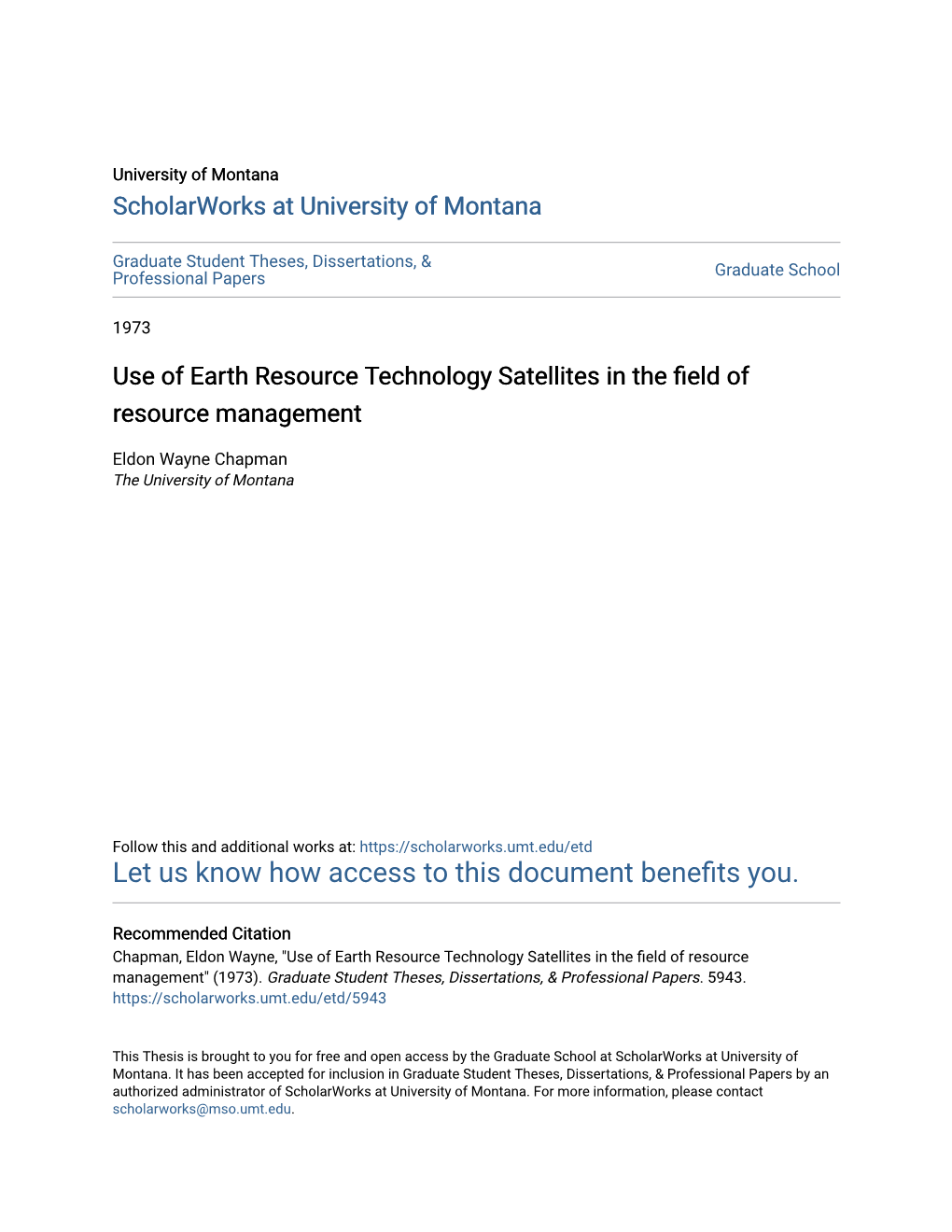 Use of Earth Resource Technology Satellites in the Field of Resource Management