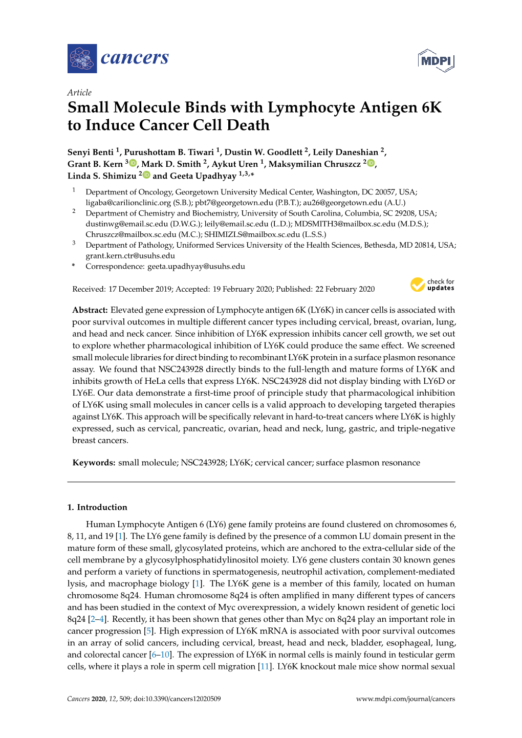 Small Molecule Binds with Lymphocyte Antigen 6K to Induce Cancer Cell Death