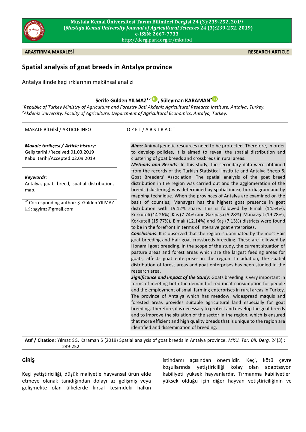 Spatial Analysis of Goat Breeds in Antalya Province