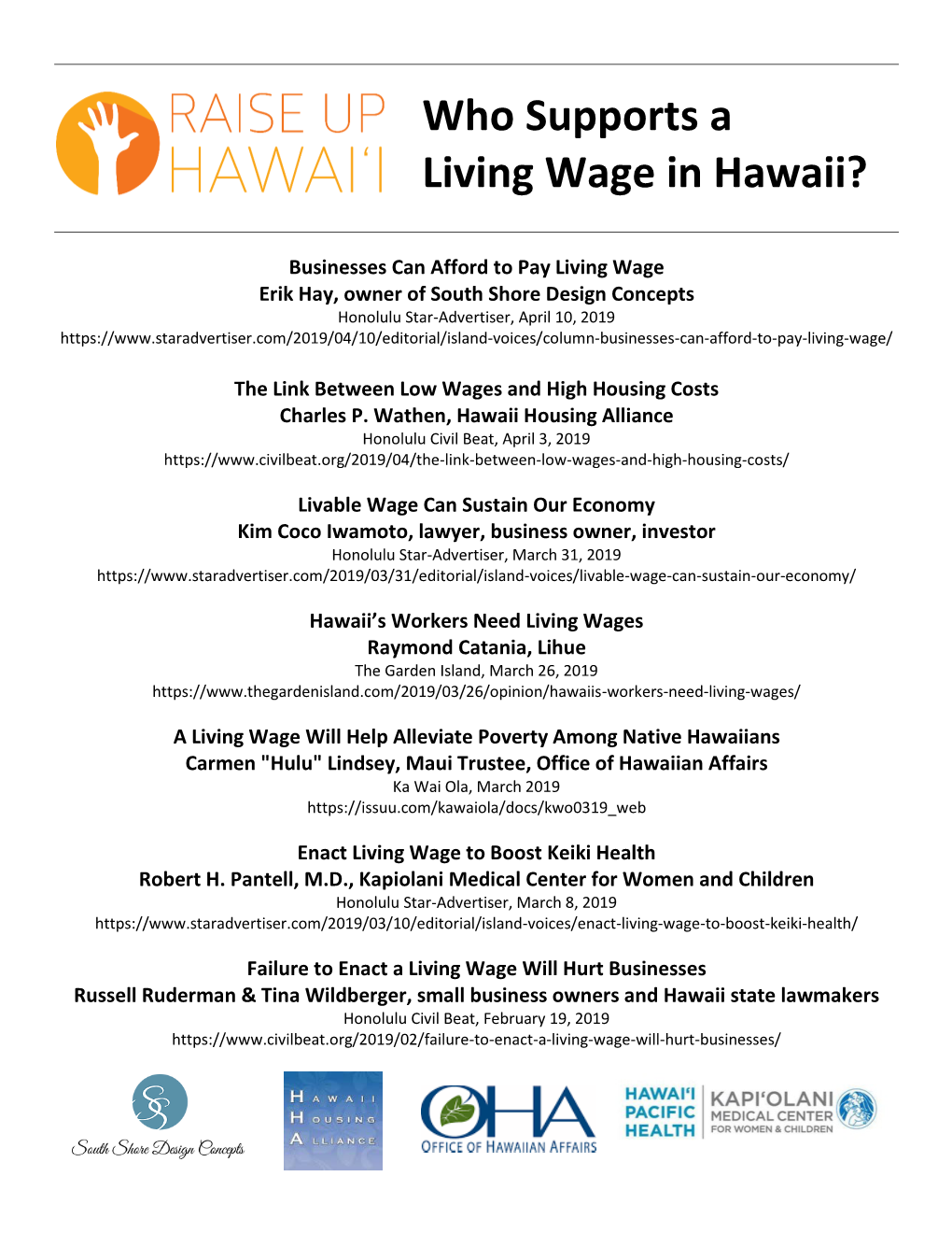 Who Supports a Living Wage in Hawaii?