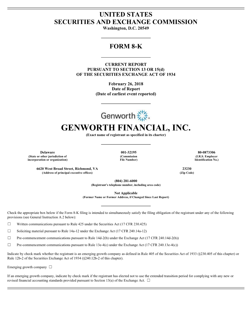 GENWORTH FINANCIAL, INC. (Exact Name of Registrant As Specified in Its Charter)