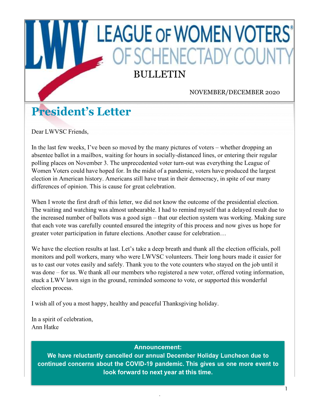 President's Letter