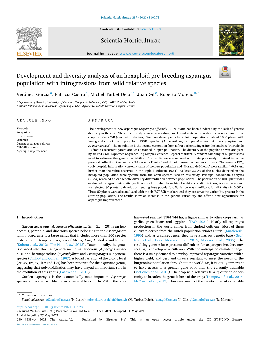 Development and Diversity Analysis of an Hexaploid Pre-Breeding Asparagus Population with Introgressions from Wild Relative Species