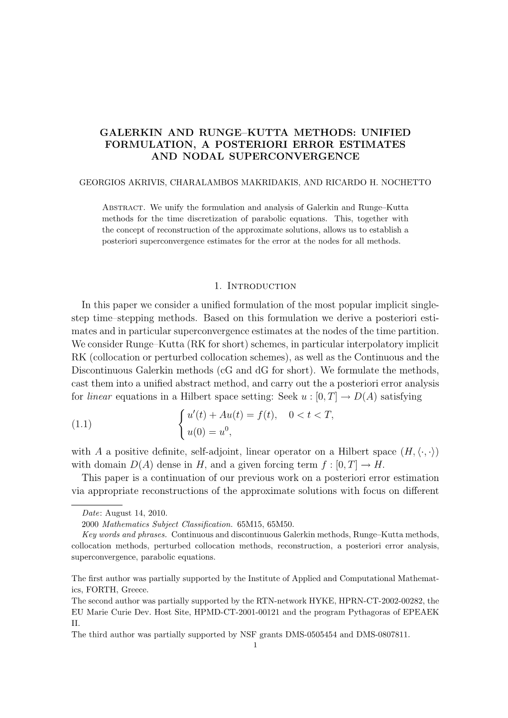 Galerkin and Runge–Kutta Methods: Unified Formulation, a Posteriori Error Estimates and Nodal Superconvergence