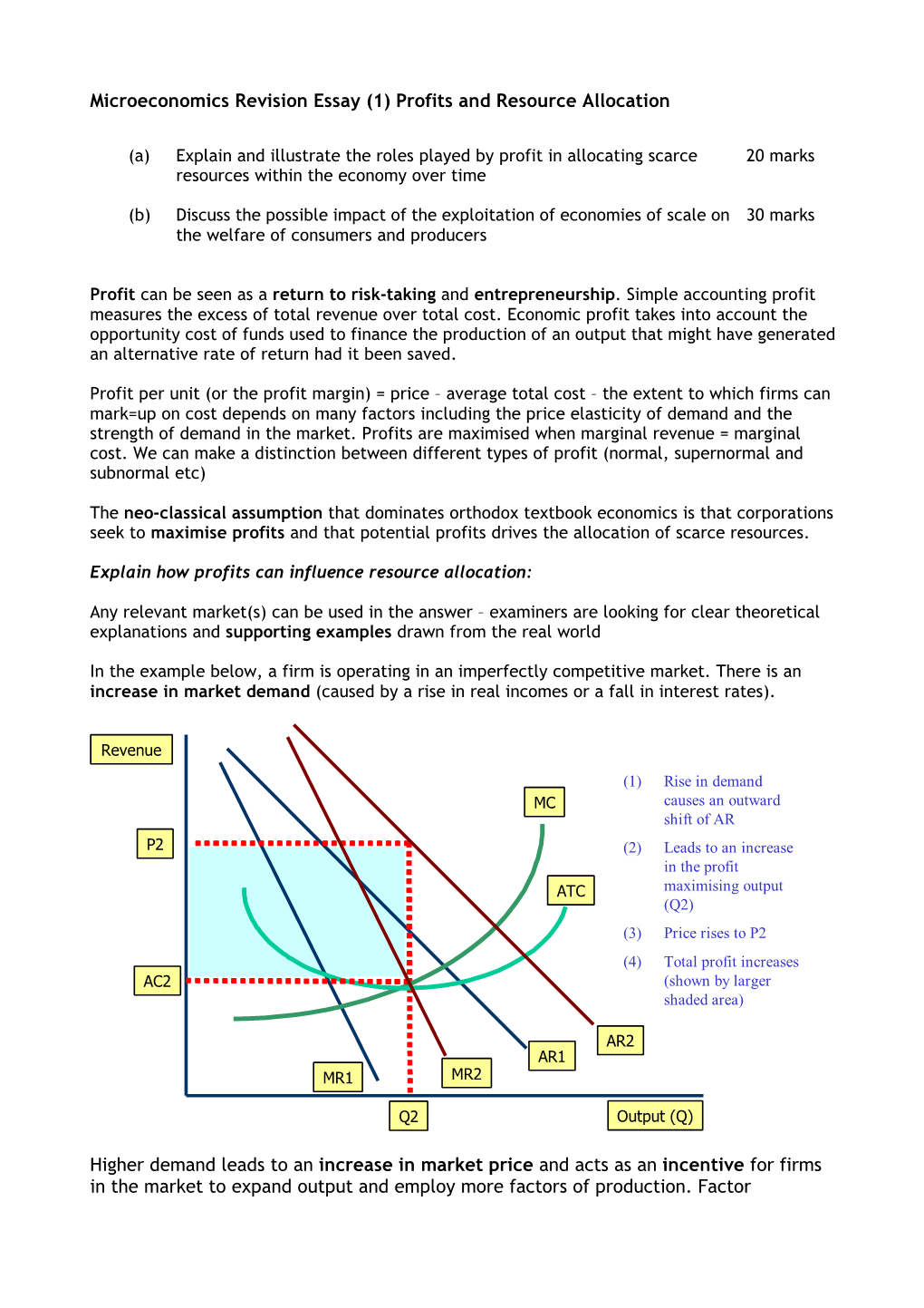 (1) Profits and Resource Allocation Higher Demand Leads To