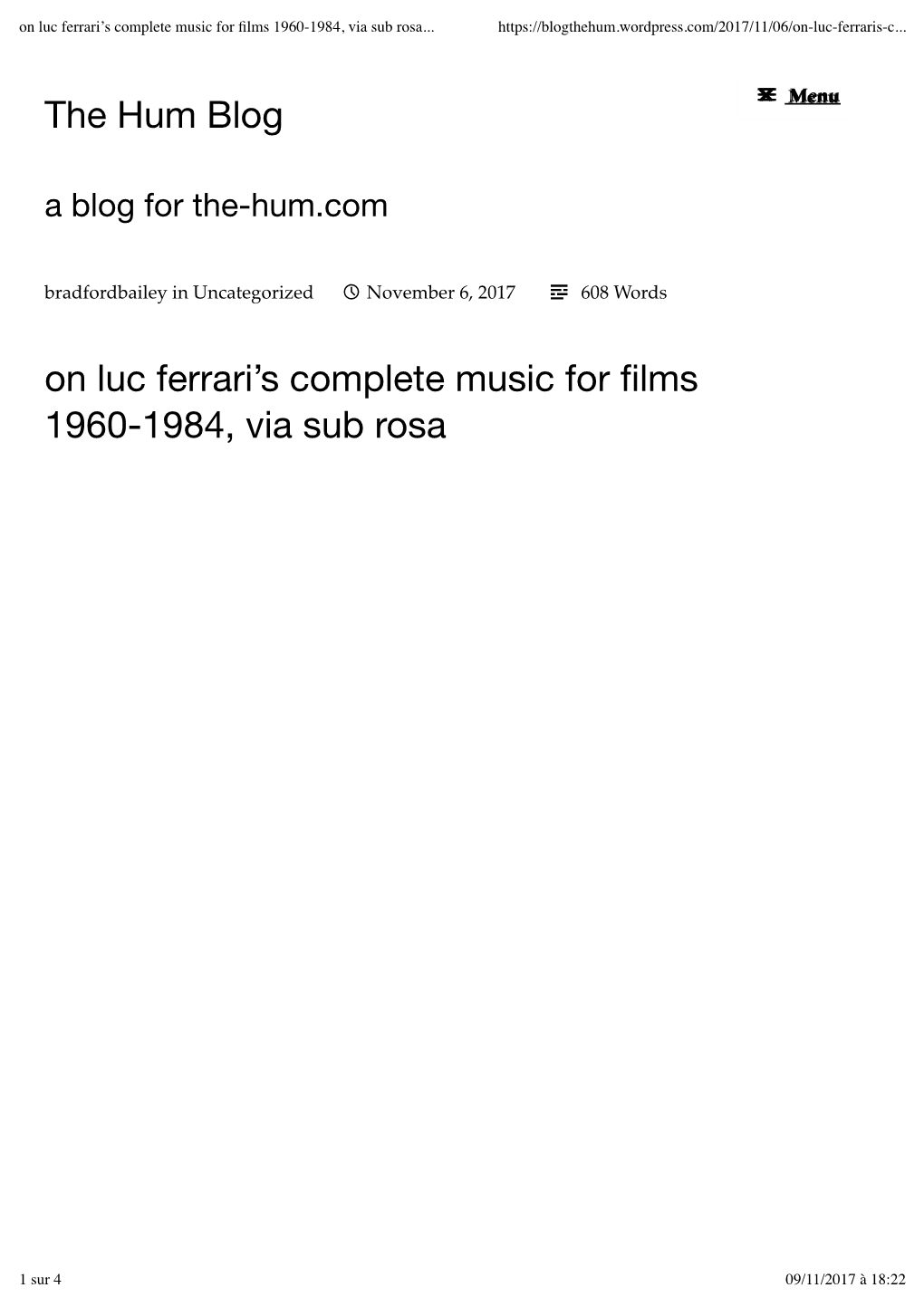 On Luc Ferrari's Complete Music for Films 1960-1984, Via Sub Rosa – The