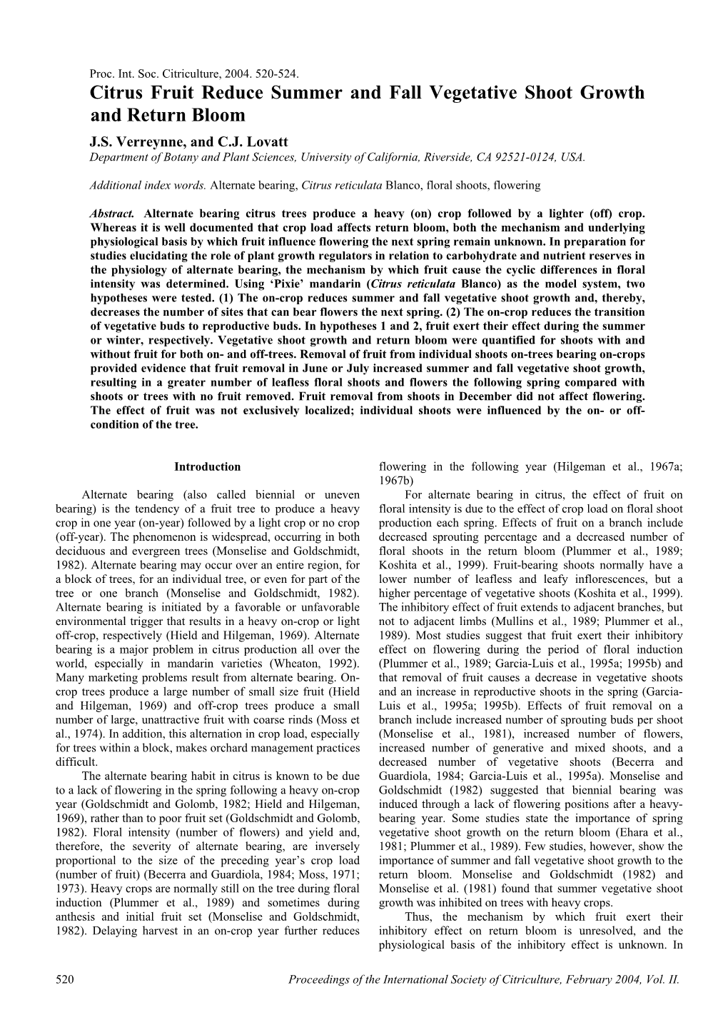 Verreynne, J.S., Lovatt, C.J. 2004. Citrus Fruit Reduce Summer and Fall