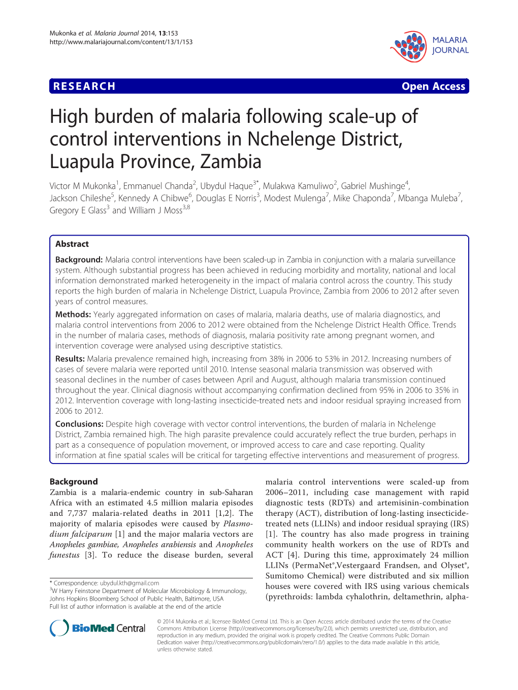 High Burden of Malaria Following Scale-Up of Control Interventions In