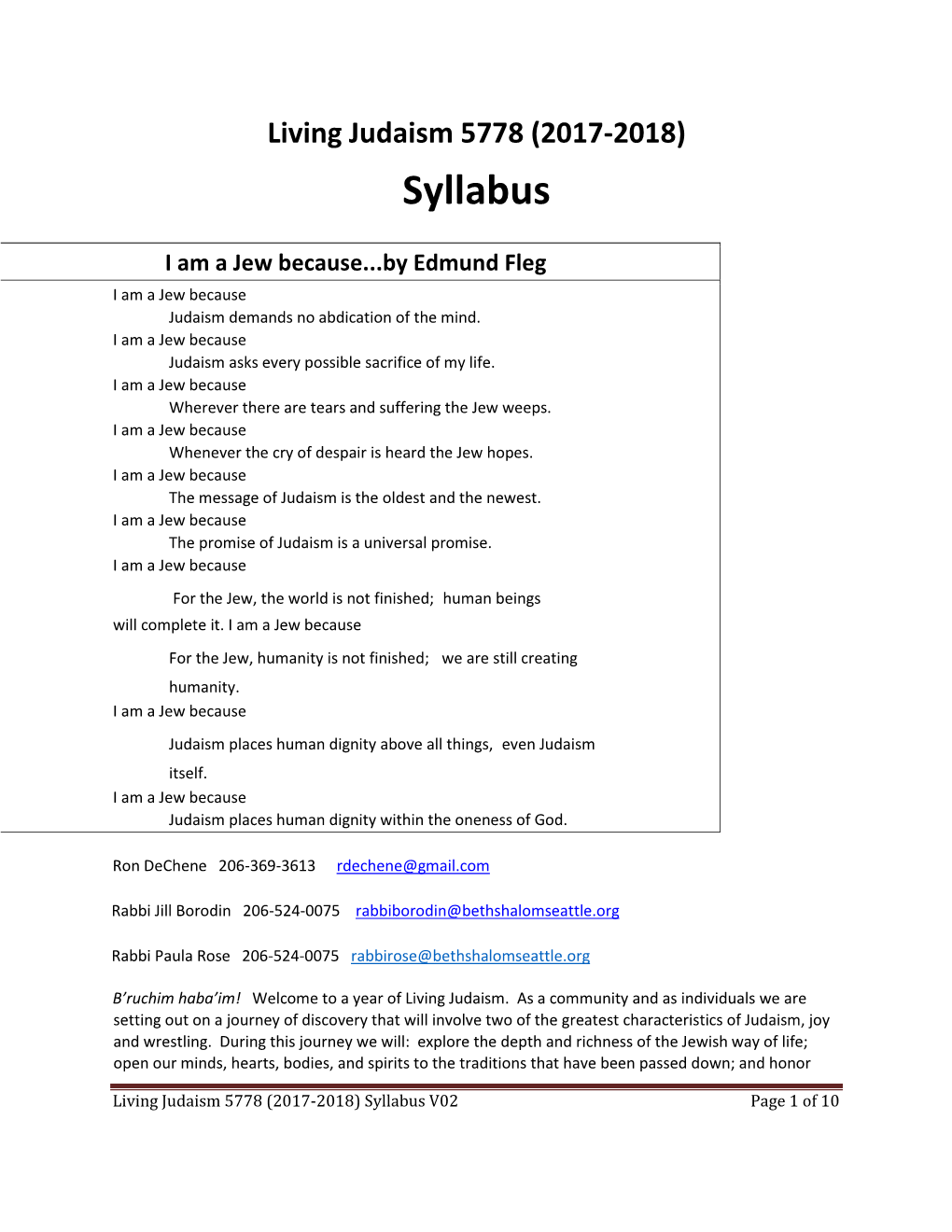 Living Judaism 5778 (2017-2018) Syllabus