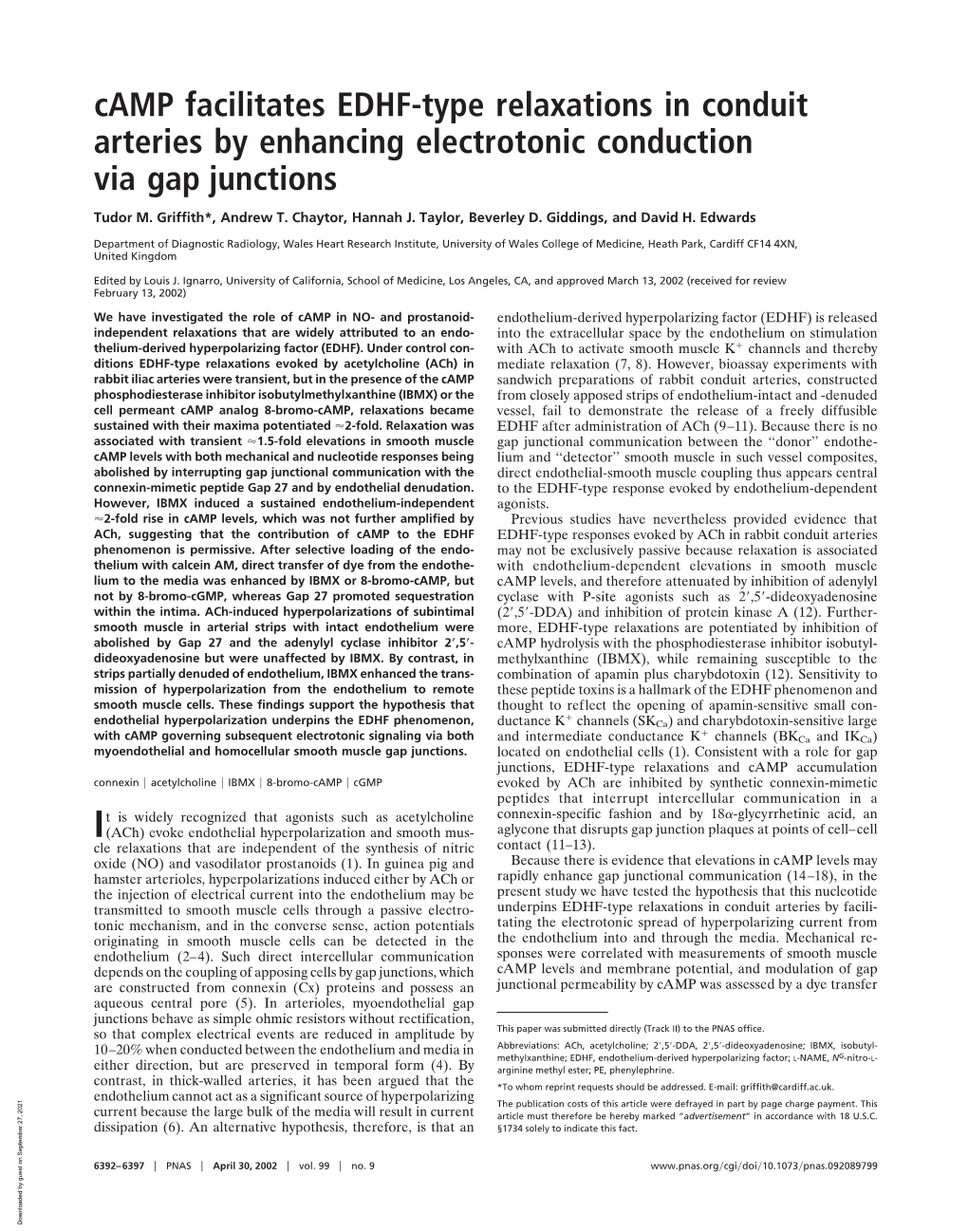 Camp Facilitates EDHF-Type Relaxations in Conduit Arteries by Enhancing Electrotonic Conduction Via Gap Junctions