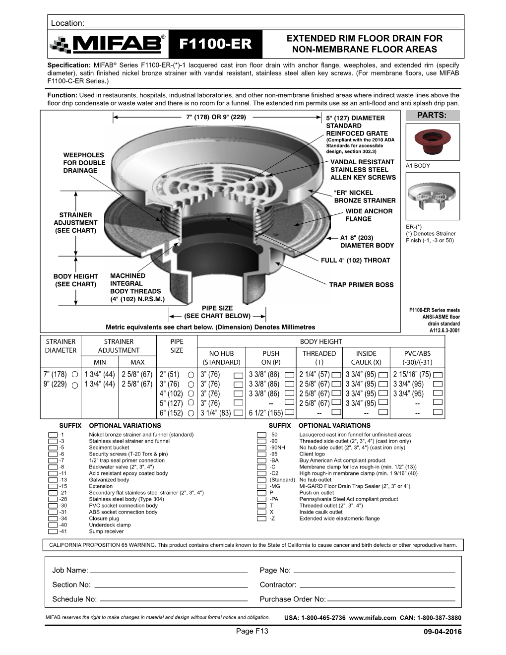 F1100-Er Non-Membrane Floor Areas