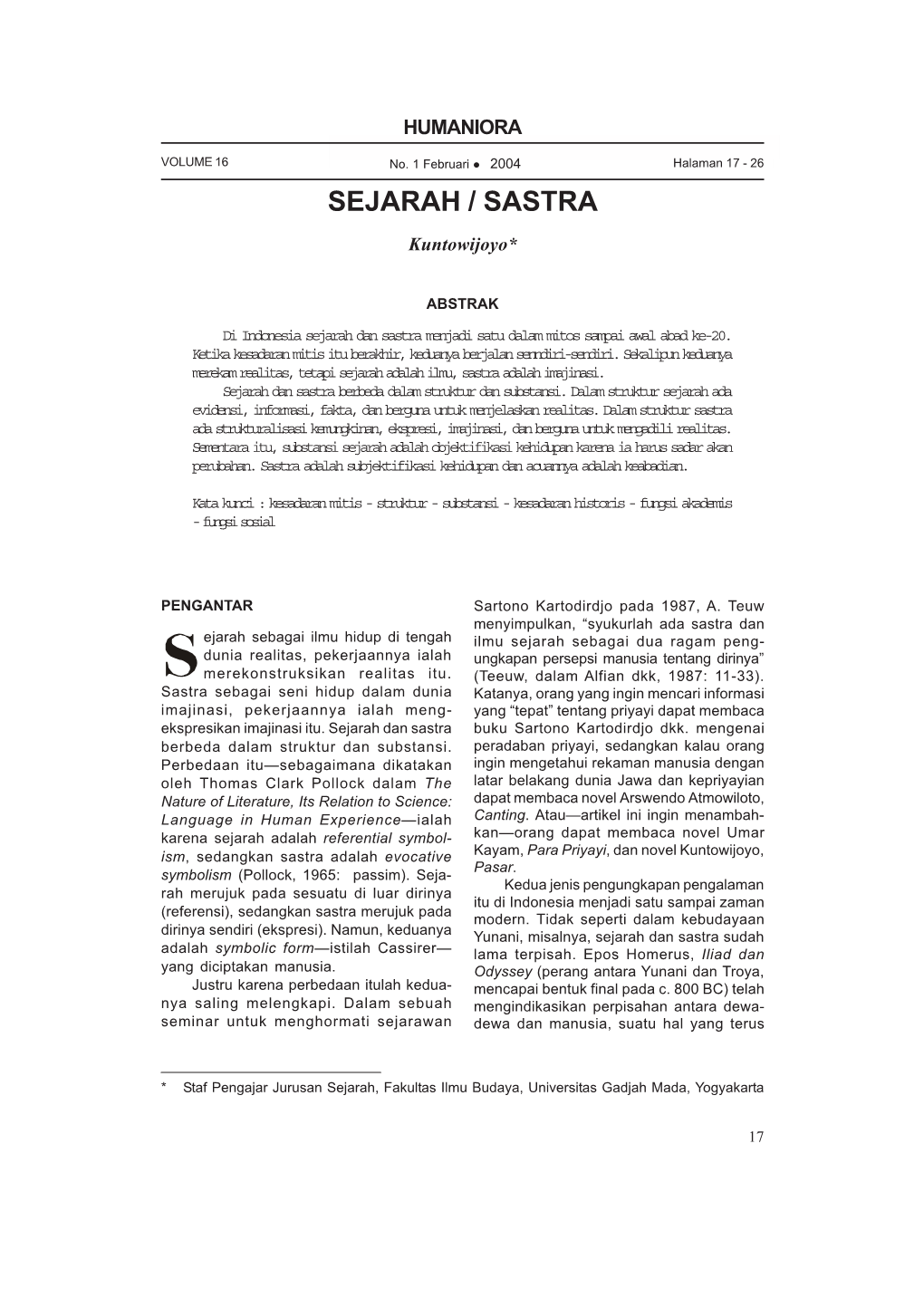 Sejarah / Sastra VOLUME 16 No