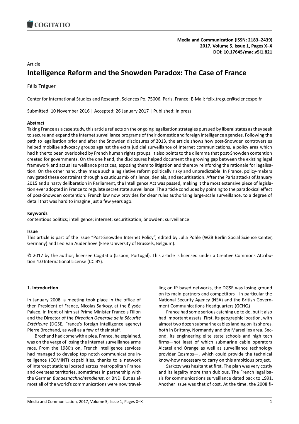 Intelligence Reform and the Snowden Paradox: the Case of France