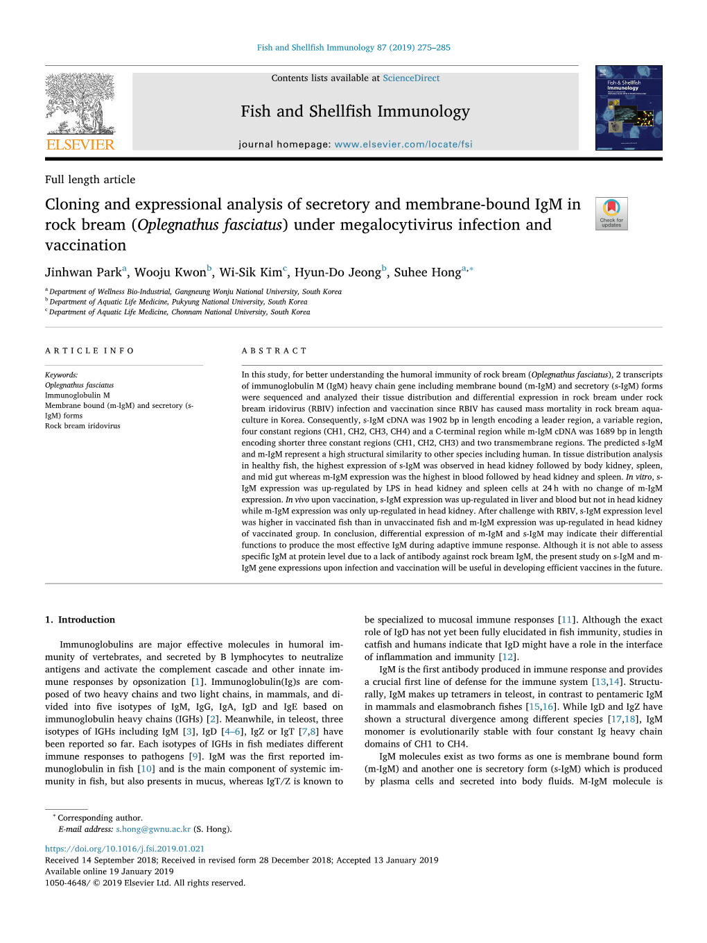 Oplegnathus Fasciatus) Under Megalocytivirus Infection and T Vaccination