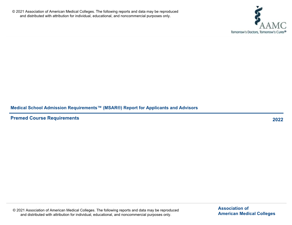 2022 Premed Course Requirements