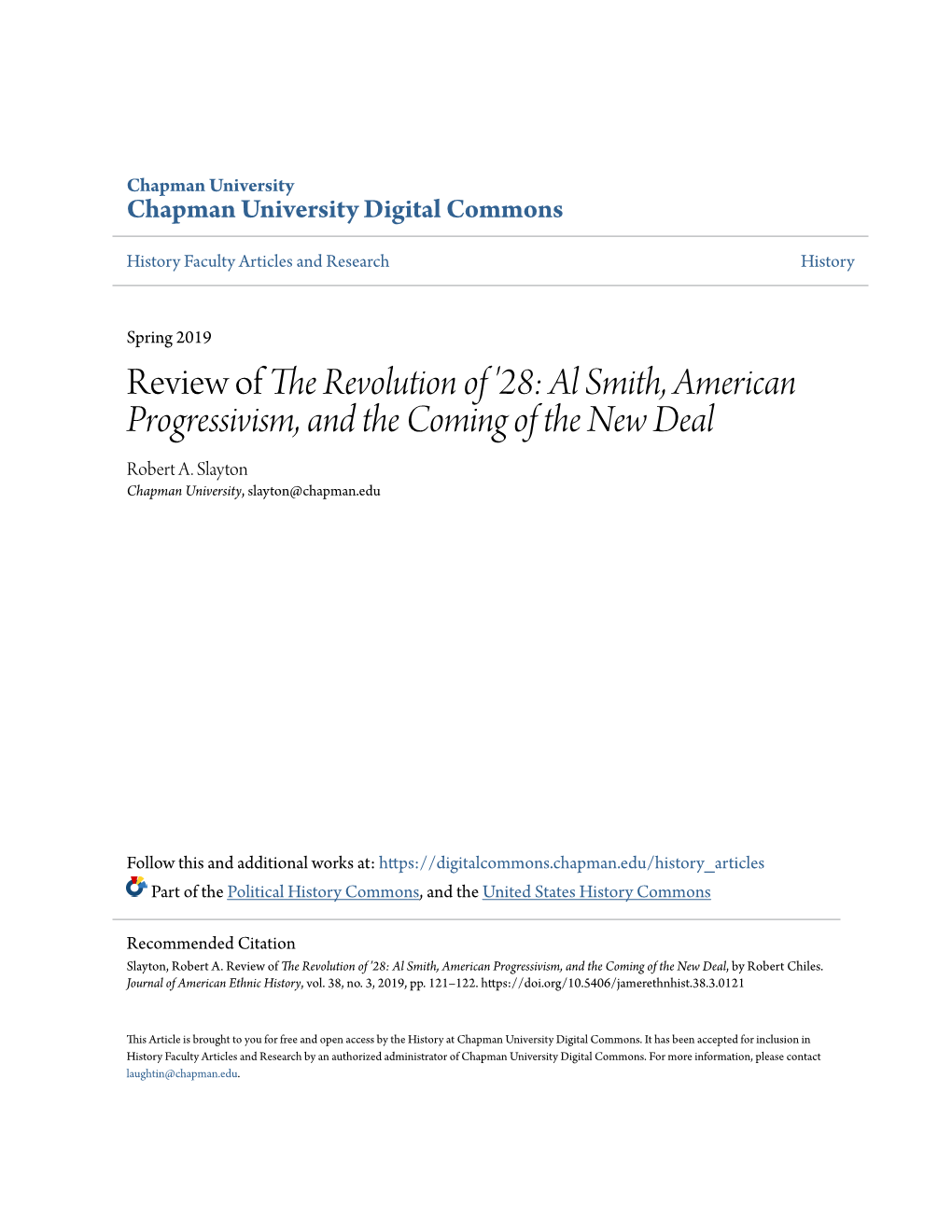 The Revolution of '28: Al Smith, American Progressivism, and the Coming of the New Deal&lt;/Em&gt;