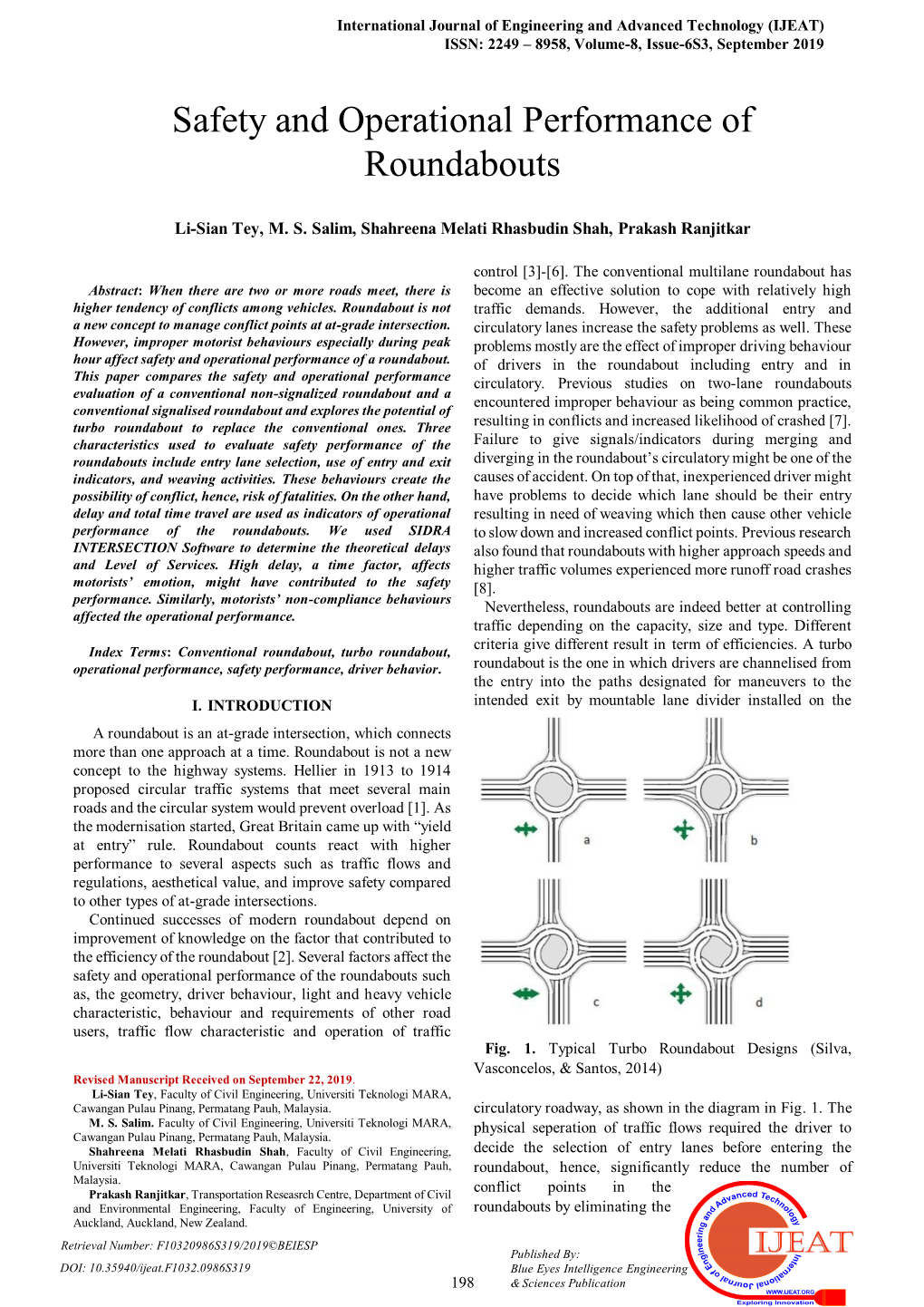 Safety and Operational Performance of Roundabouts