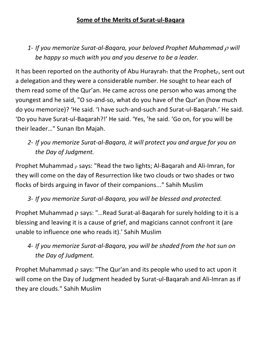 Merits of Surah Al Baqarah