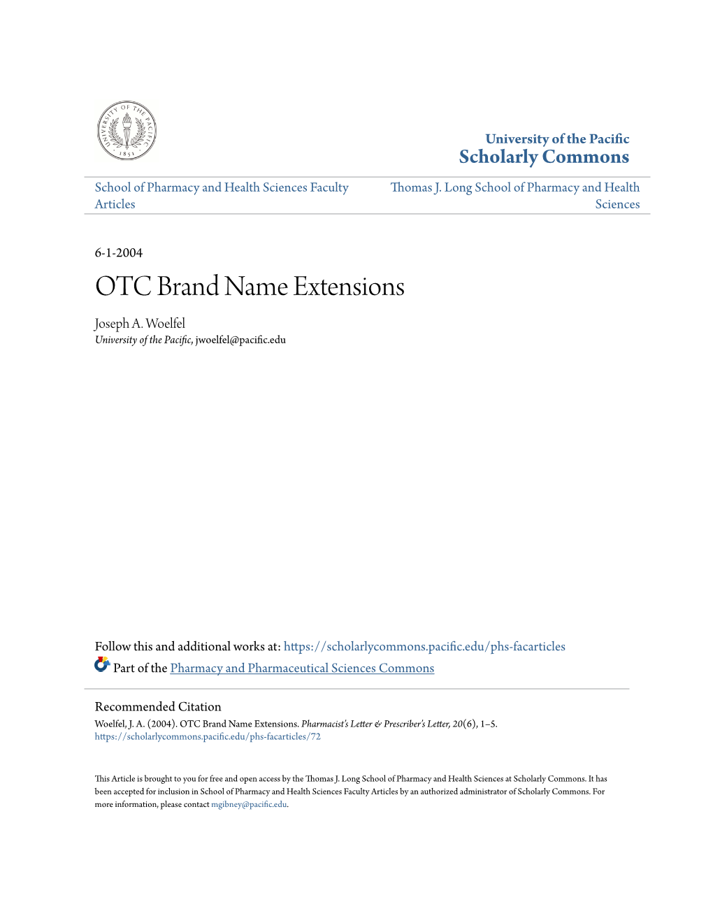 OTC Brand Name Extensions Joseph A