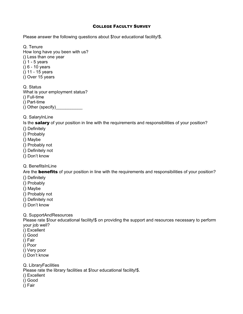 College Faculty Survey