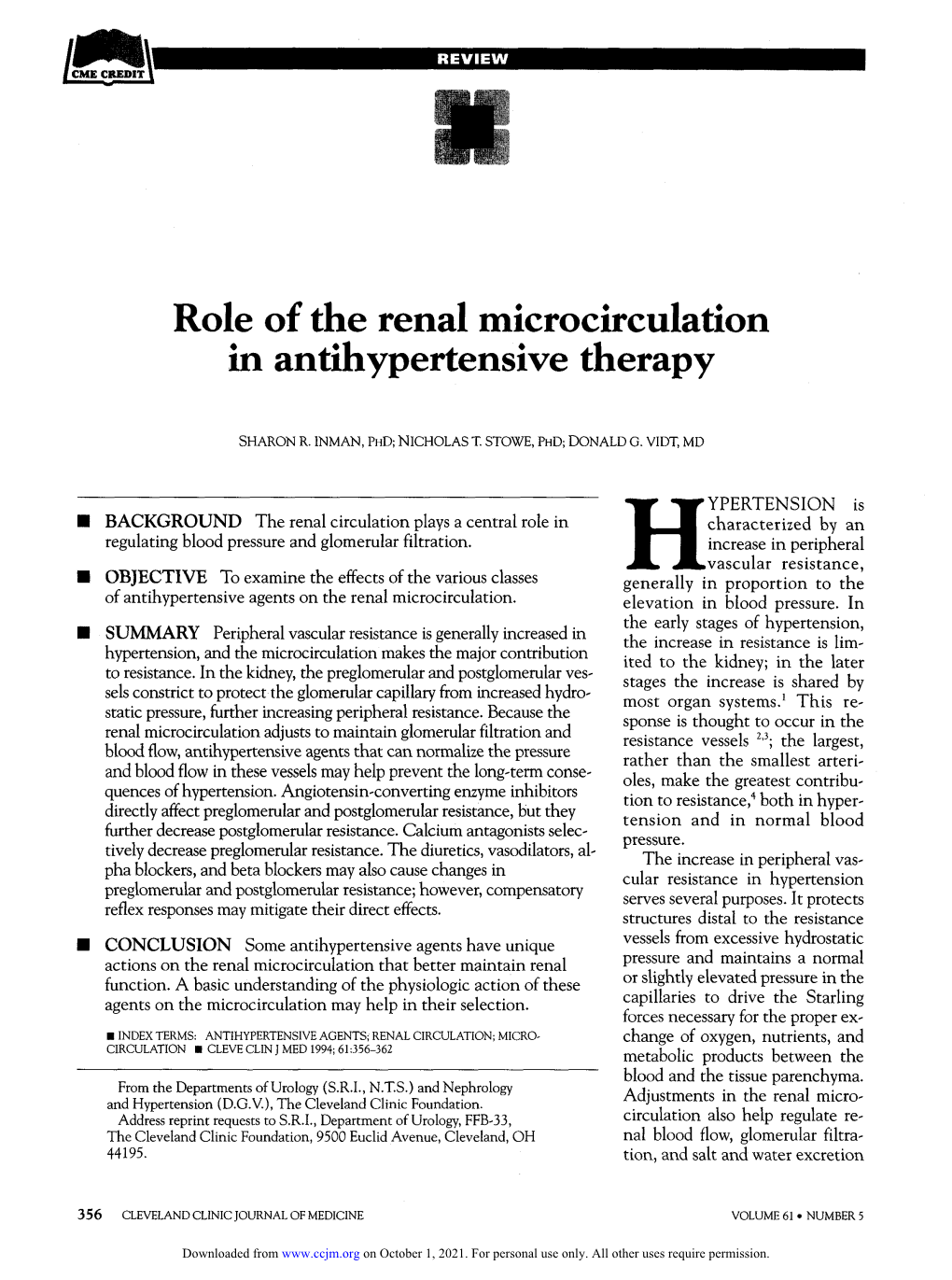 Role of the Renal Microcirculation in Antihypertensive Therapy