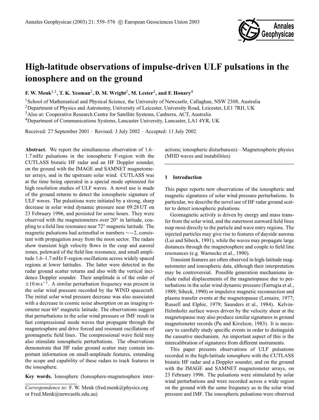 High-Latitude Observations of Impulse-Driven ULF Pulsations in the Ionosphere and on the Ground