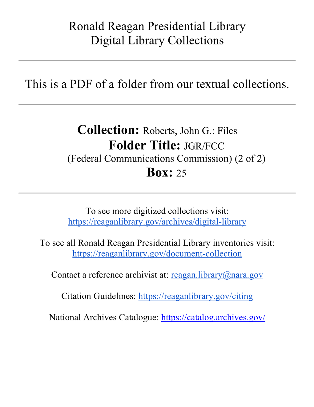 Folder Title: JGR/FCC Box: 25